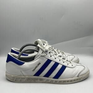 Adidas Hamburg Men Size 10 White/Bold Blue Leather Low Top Sneakers Shoes BY9758
